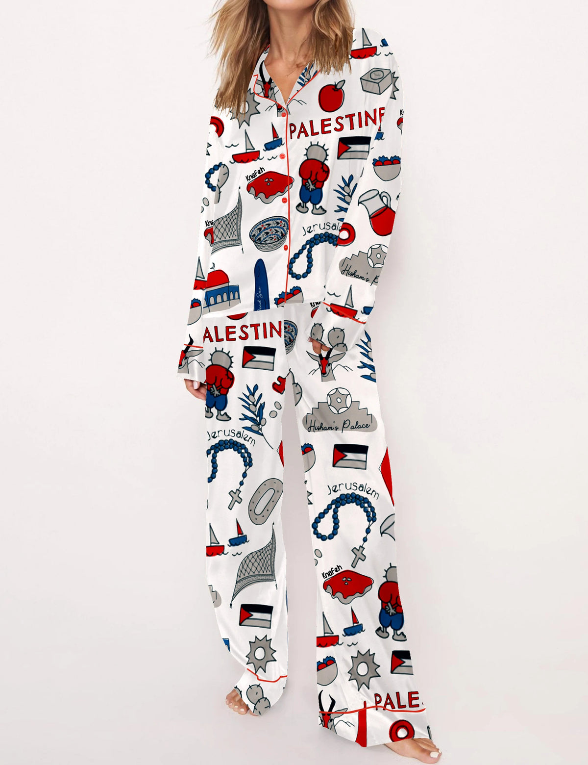 Free Palestine Satin Pajama Set For Women	