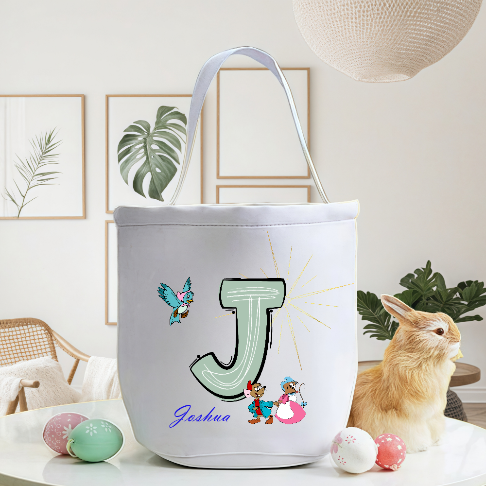 Personalized Cute Cartoon Cinderella Bucket Bag With Initial And Name Easter Egg Hunt Basket Birthday Party Favors Gift For Kids