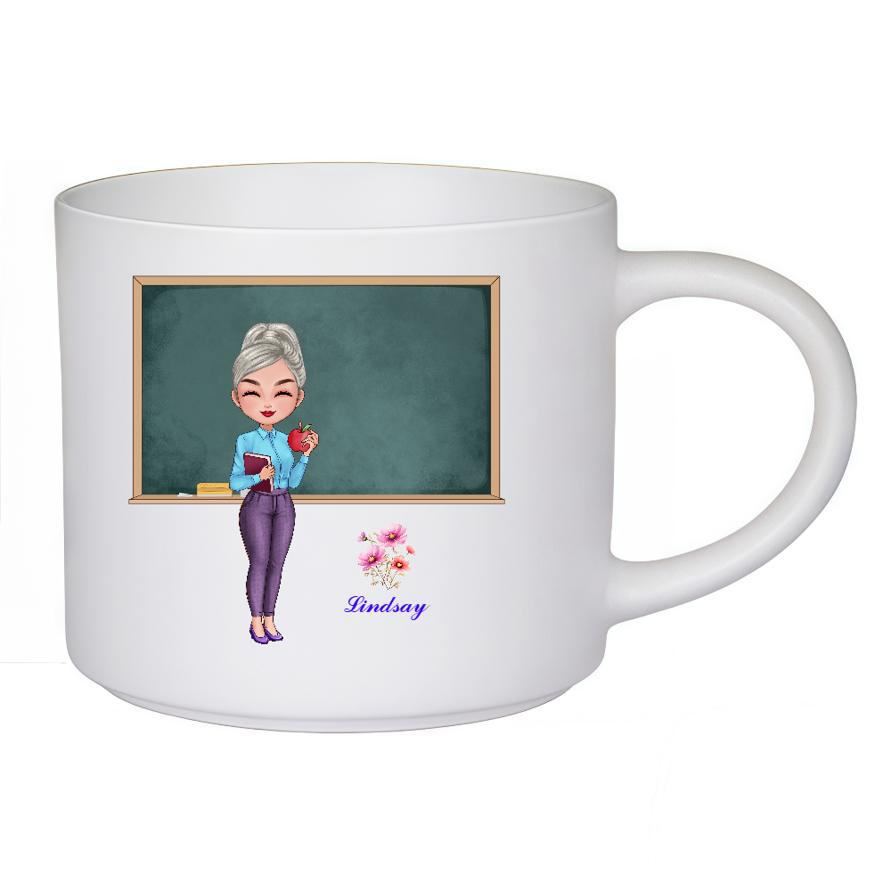 Personalized Teacher Coffee Cup Cartoon Ceramic Mug with Birth Flower and Name Back to School Appreciation Gift for Teacher