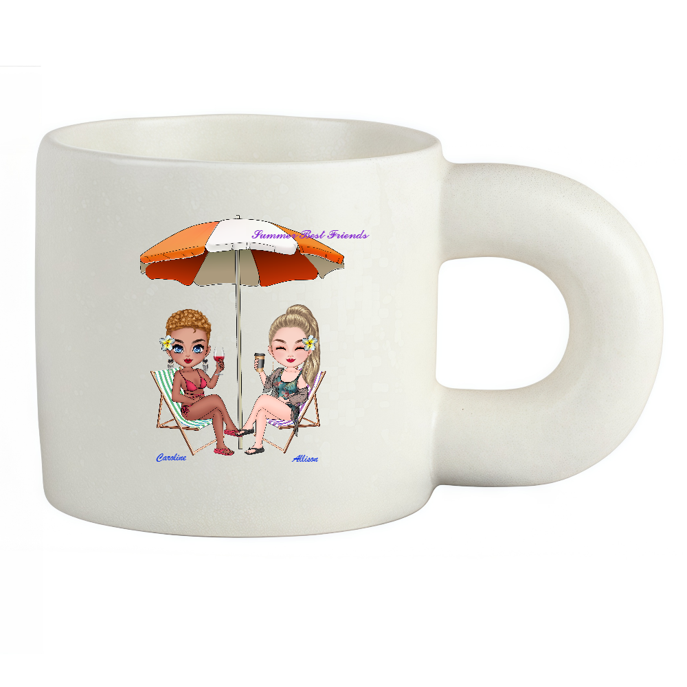 Personalized Cartoon Summer Best Friends Coffee Cup Ceramic Mug With Chubby Big Ear Birthday Gift for Friend