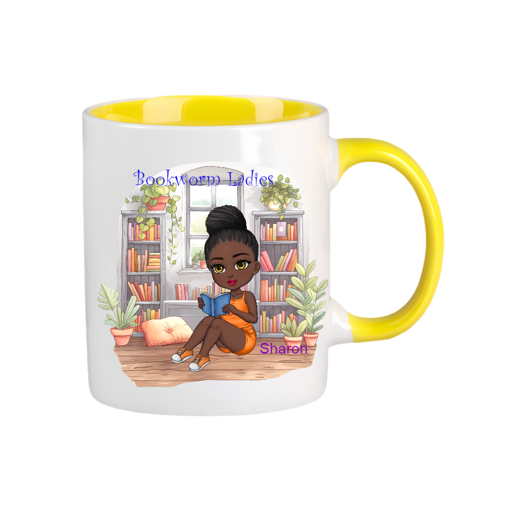 Personalized Bookworm Ladies Coffee Cup Cartoon Ceramic Mug With Name Birthday Gift for Family Friend Bookworms Book Lovers