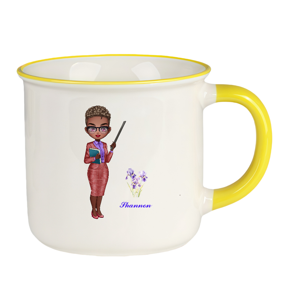 Personalized Teacher Coffee Cup Cartoon Ceramic Mug with Birth Flower and Name Back to School Appreciation Gift for Teacher