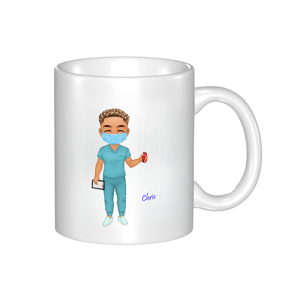 Personalized Cartoon Medical Character Coffee Cup Ceramic Mug Birthday Gratitude Gift for Nurse Doctor Medical Staff