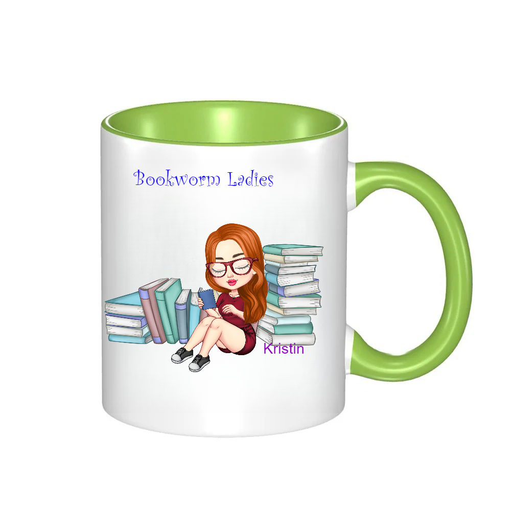 Personalized Bookworm Ladies Coffee Cup Cartoon Ceramic Mug With Name Birthday Gift for Family Friend Bookworms Book Lovers