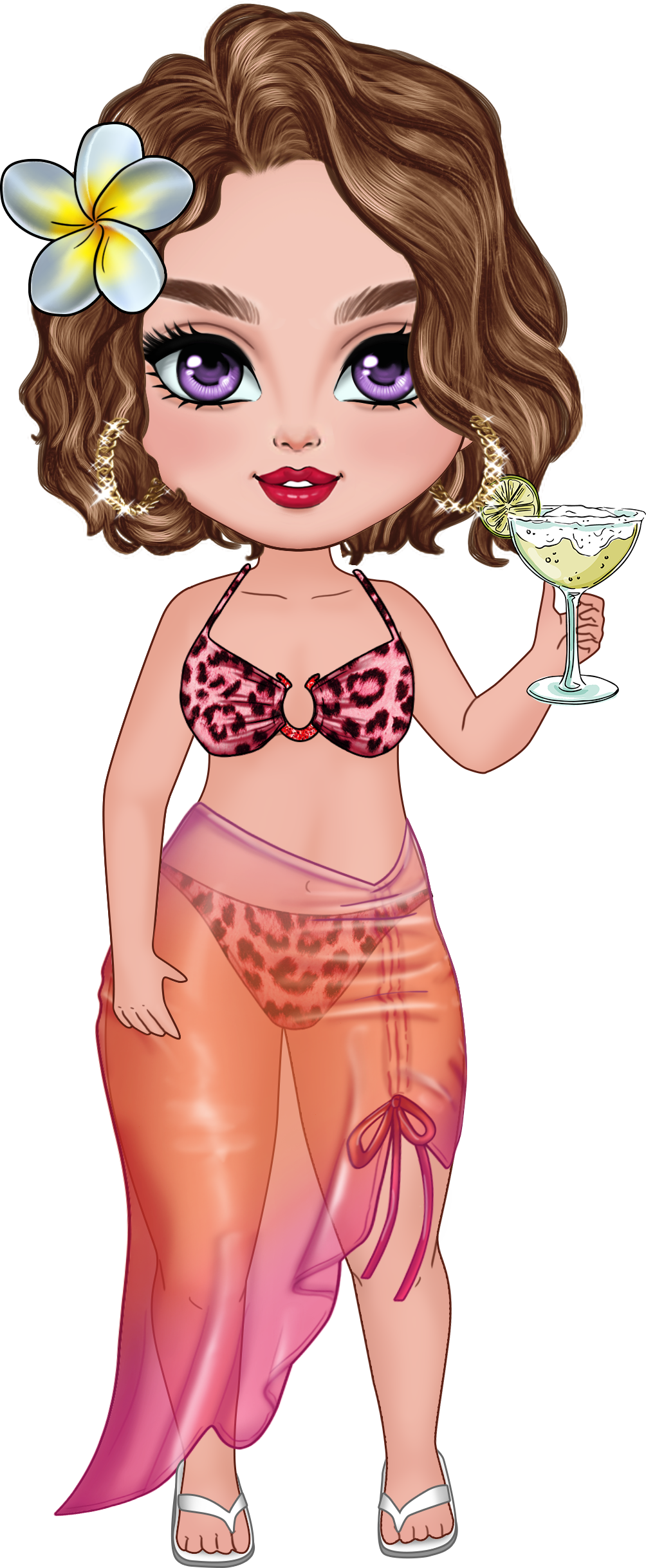 Printable Digital File Personalized Cute Cartoon Character Beach Girl with Name Digital PNG Download