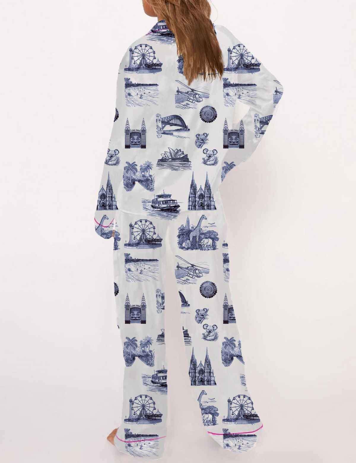 Sydney Travel Toile Silky Satin Pajama Set For Women