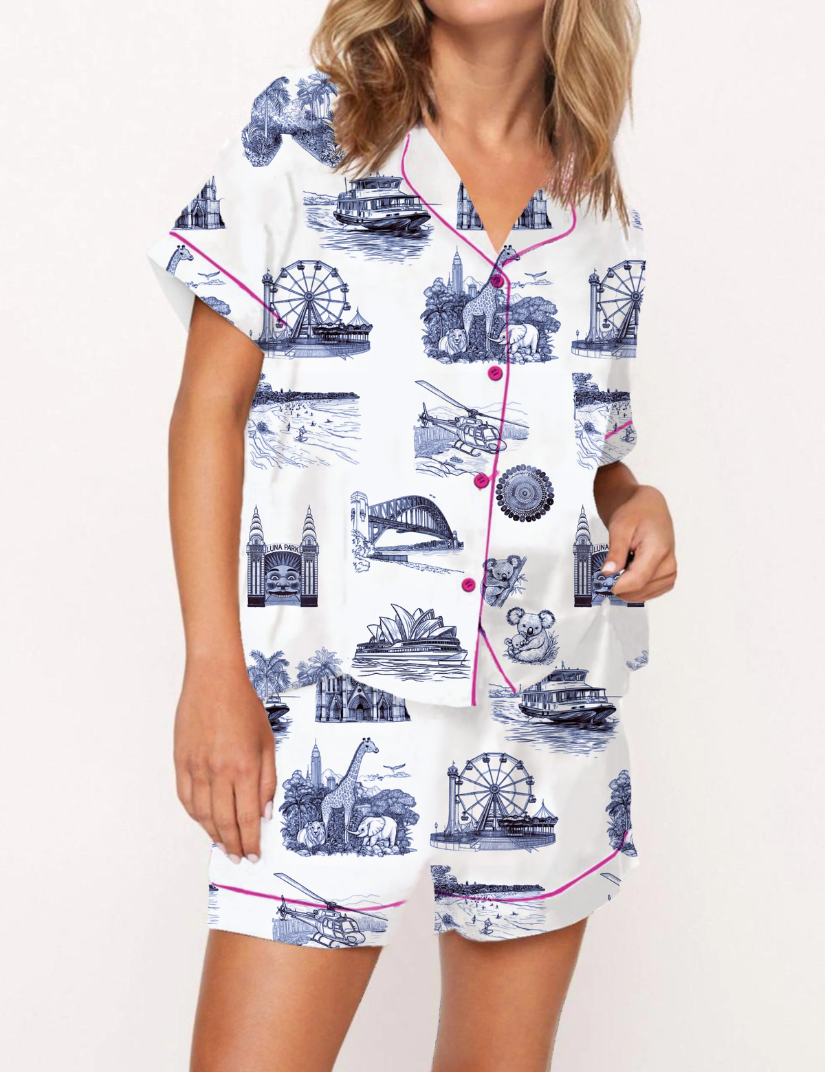 Sydney Travel Toile Silky Satin Pajama Set For Women