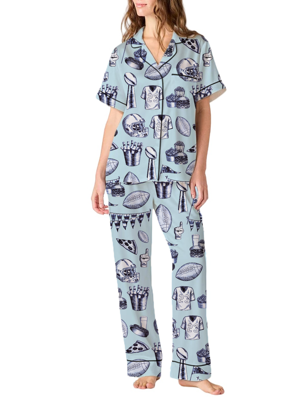 Football Theme Silky Satin Pajama Pants Set For Women