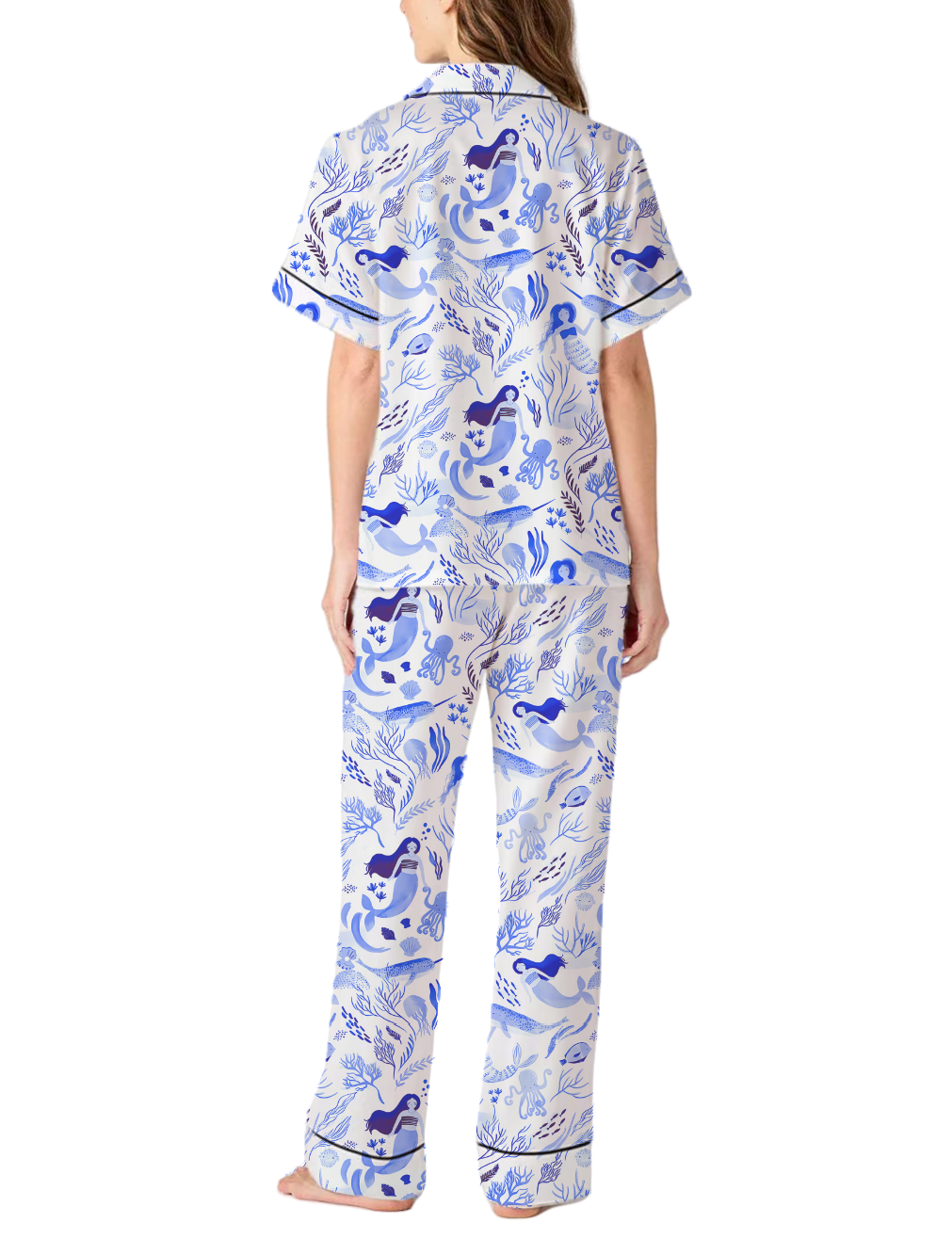 Mermaid Toile Satin Pajama Pants Set For Women
