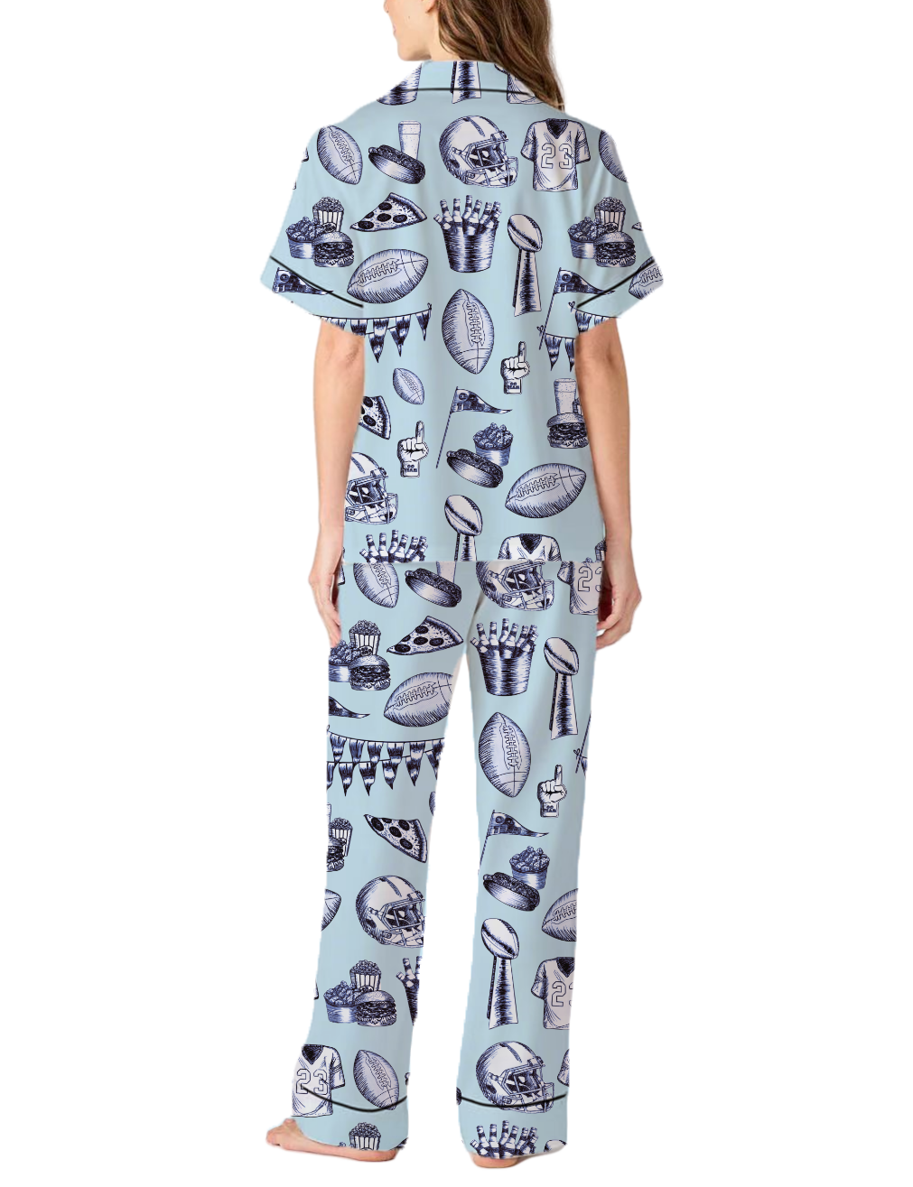 Football Theme Silky Satin Pajama Pants Set For Women