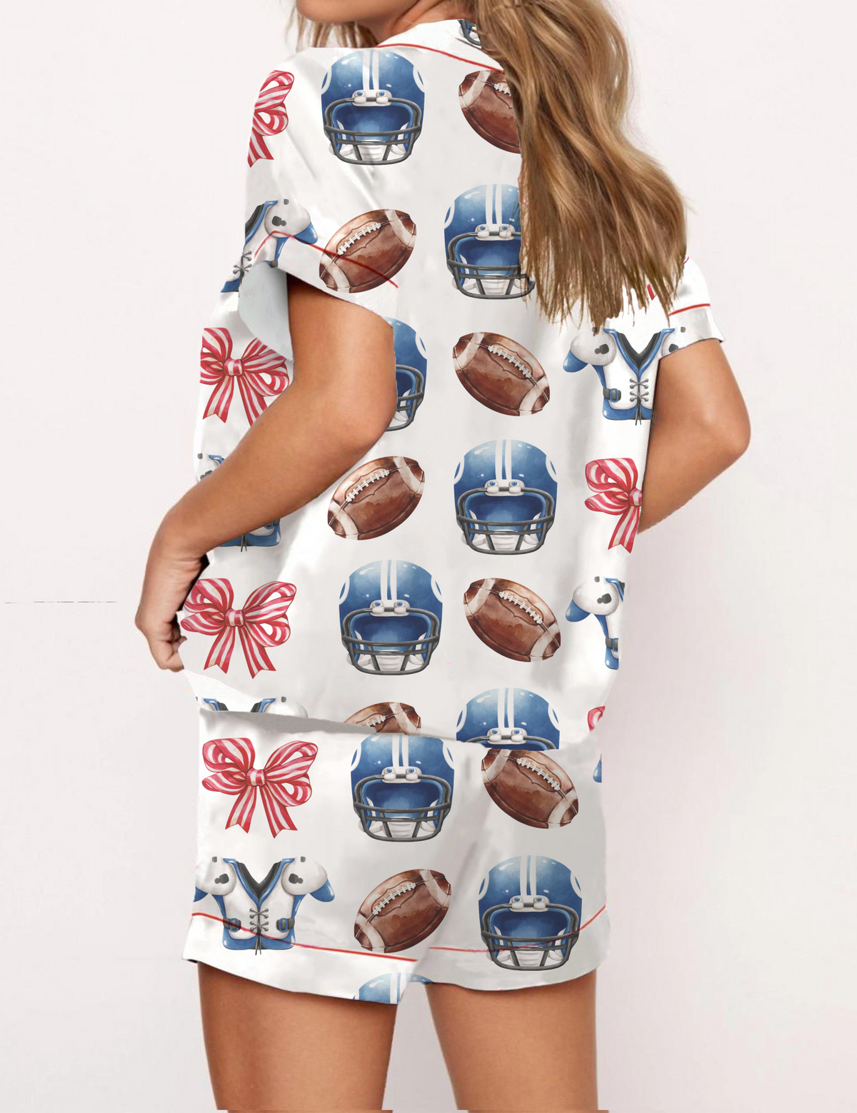 Coquette Football Silky Satin Pajama Short Set For Women