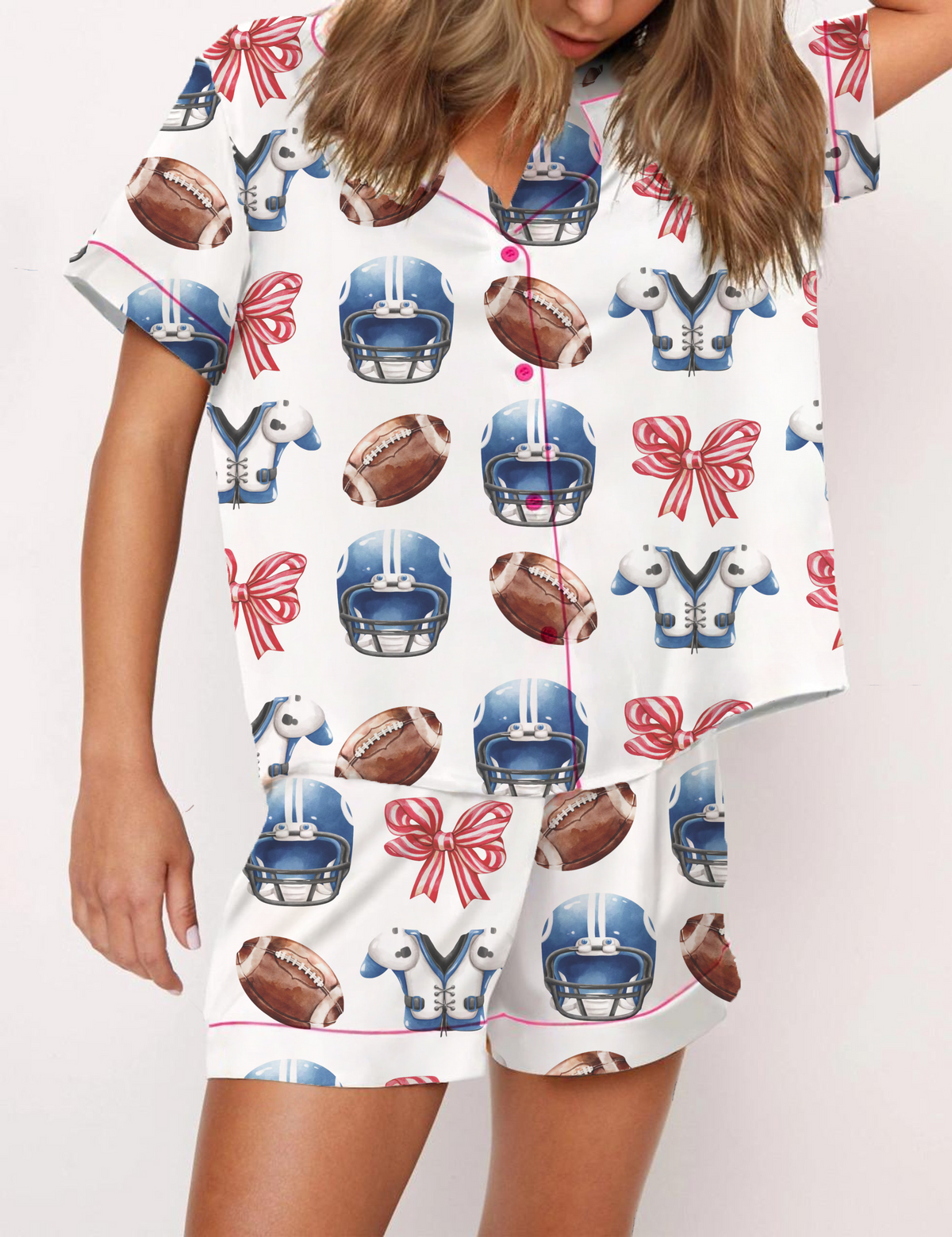 Coquette Football Silky Satin Pajama Short Set For Women