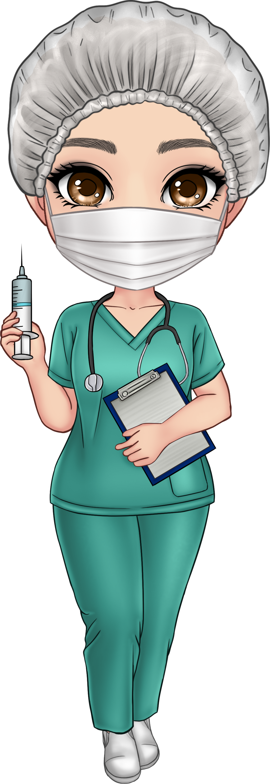 Printable Digital  Personalized Nurse Doctor Cartoon Character  with Birth Flower and Name Digital PNG Download