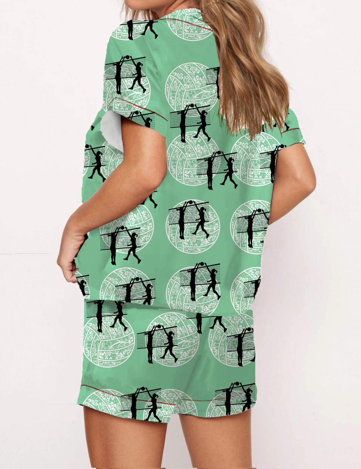 Volleyball Silky Satin Pajama Short Set For Women