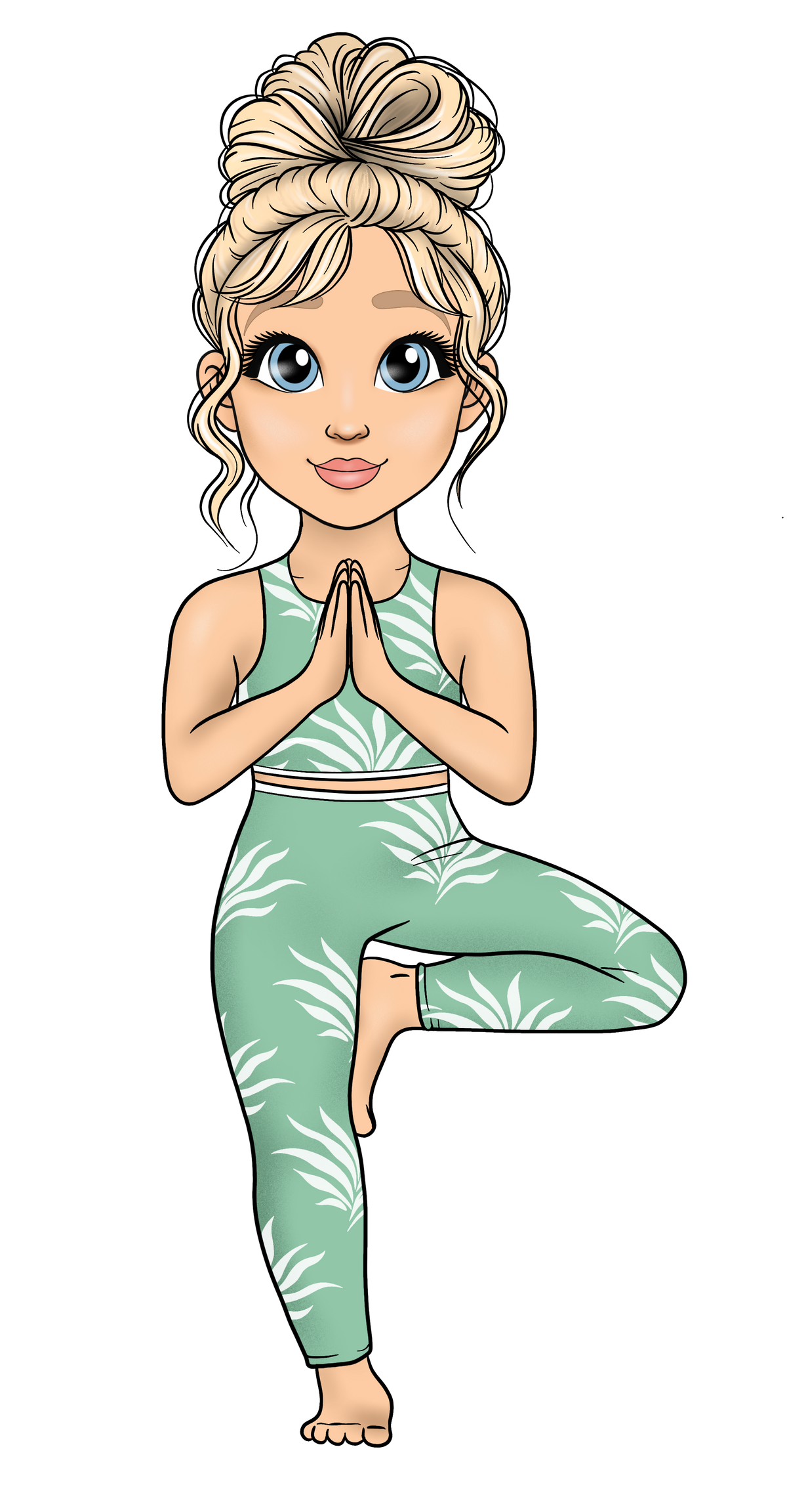 Printable Digital File Personalized Cute Cartoon Character Yoga Sport Girl Birth Flower with Name Digital PNG Download