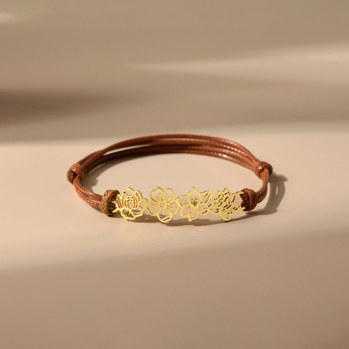 Personalized Minimalist Adjustable 1-8 Birth Flower Waxed Line Bracelet Charm Jewelry Birthday Christmas Gift for Women
