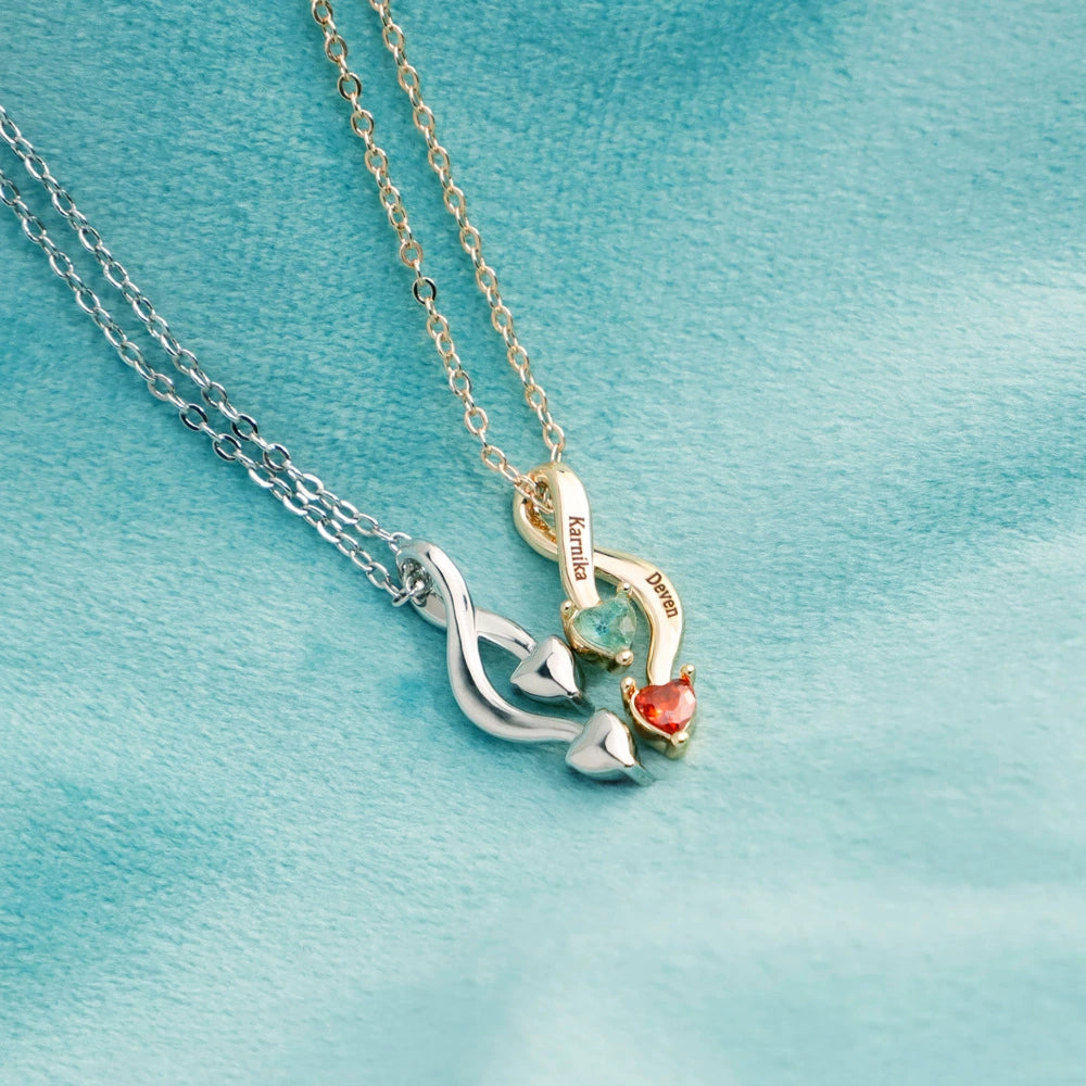 Personalized Crossing Heart Necklace with Names and Birthstones Mother's Day Birthday Valentine's Day Gift for Women