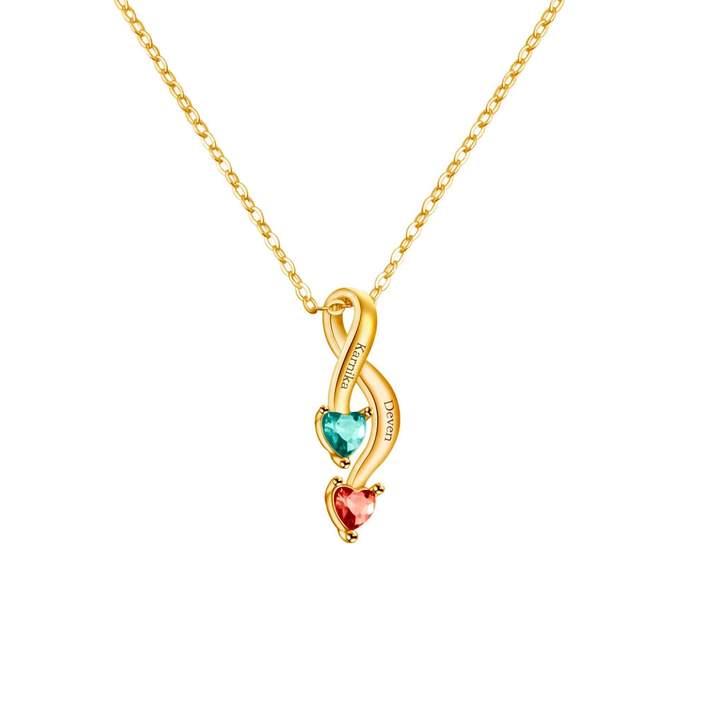 Personalized Crossing Heart Necklace with Names and Birthstones Mother's Day Birthday Valentine's Day Gift for Women