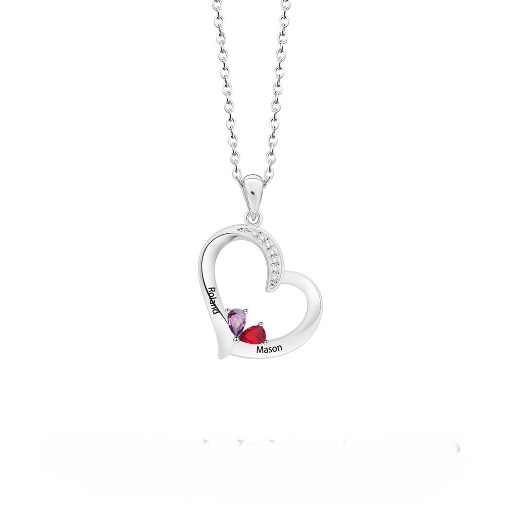 Personalized Family Heart Pendant Necklace with 1-6 Engraved Names and Birthstones Mother's Day Birthday Gift for Mom Grandma