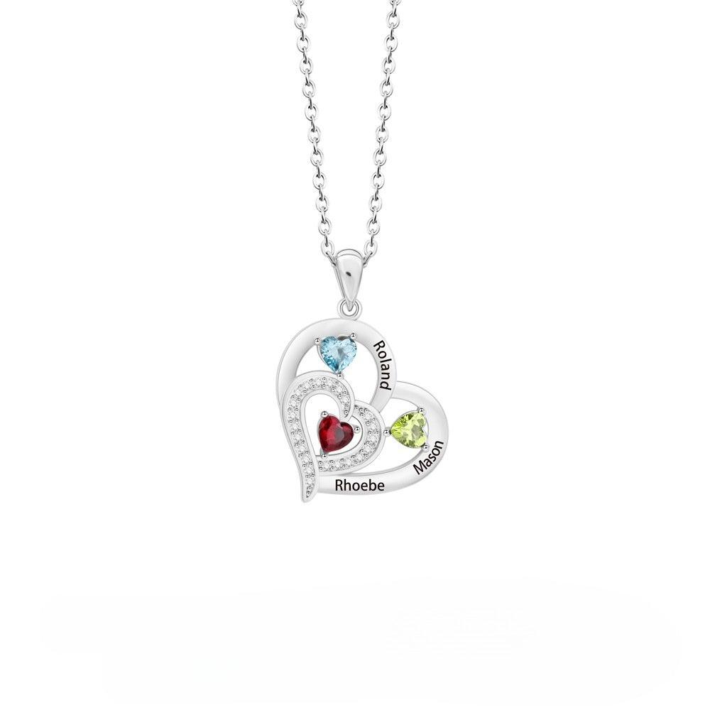 Personalized Family Heart Pendant Necklace with 1-6 Engraved Names and Birthstones Mother's Day Birthday Gift for Mom Grandma