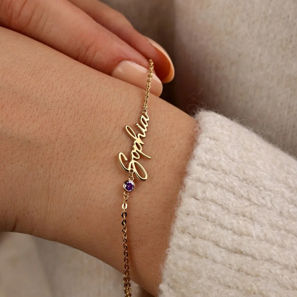 Personalized Birthstone Necklace Bracelet with Name Valentine's Day Birthday Anniversary Gift for Women