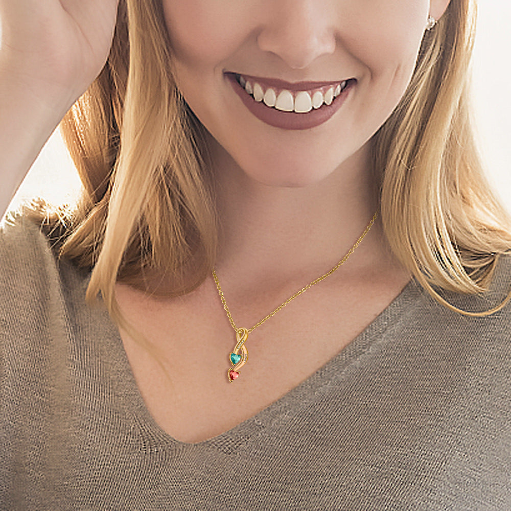 Personalized Crossing Heart Necklace with Names and Birthstones Mother's Day Birthday Valentine's Day Gift for Women