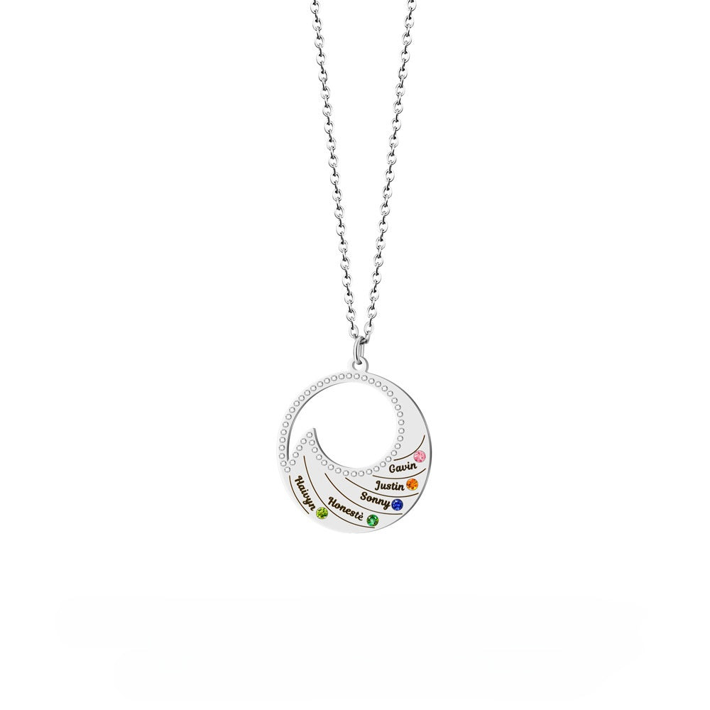 4-6 Names & Birthstones Circular Pendant Necklace