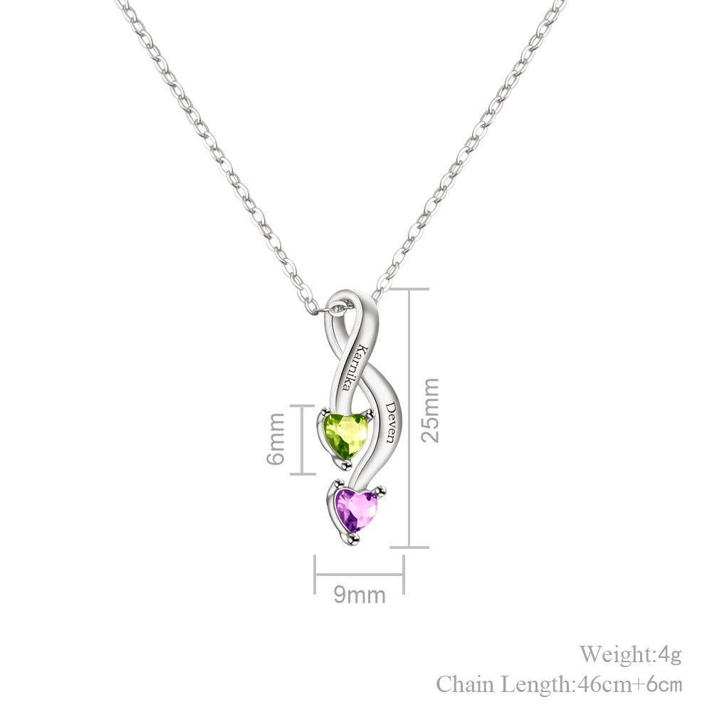 Personalized Crossing Heart Necklace with Names and Birthstones Mother's Day Birthday Valentine's Day Gift for Women