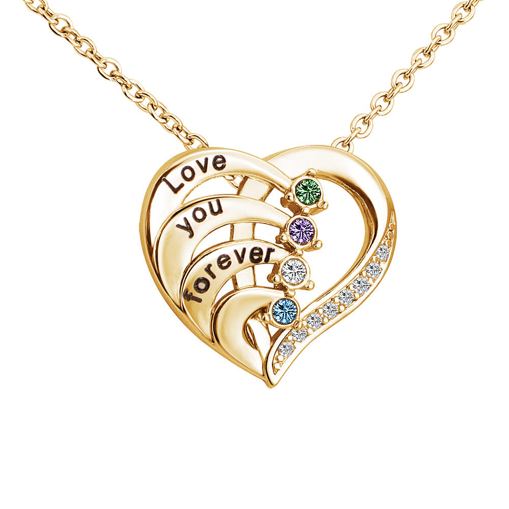 1-4 Names & Birthstones Heart Pendant Necklace