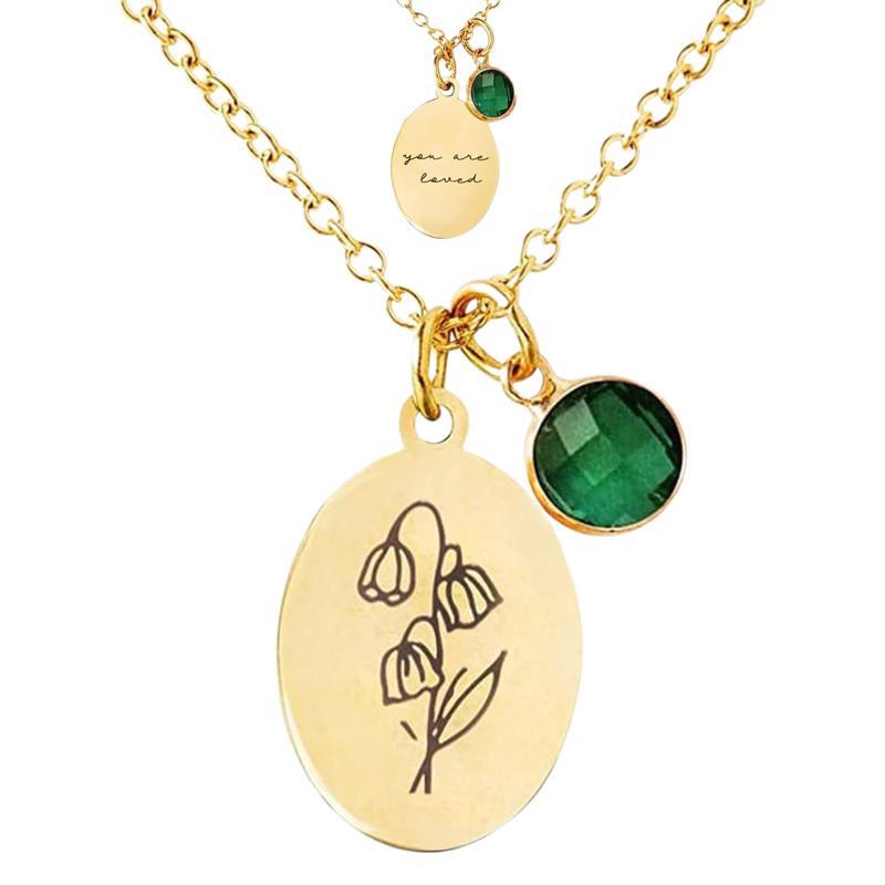 Personalized Birth Flower Necklace with Birthstone Charm Mother's Day Birthday for Women
