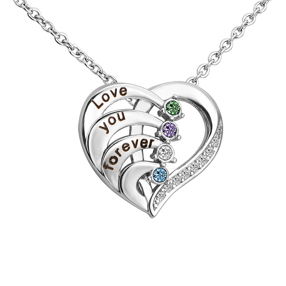 1-4 Names & Birthstones Heart Pendant Necklace