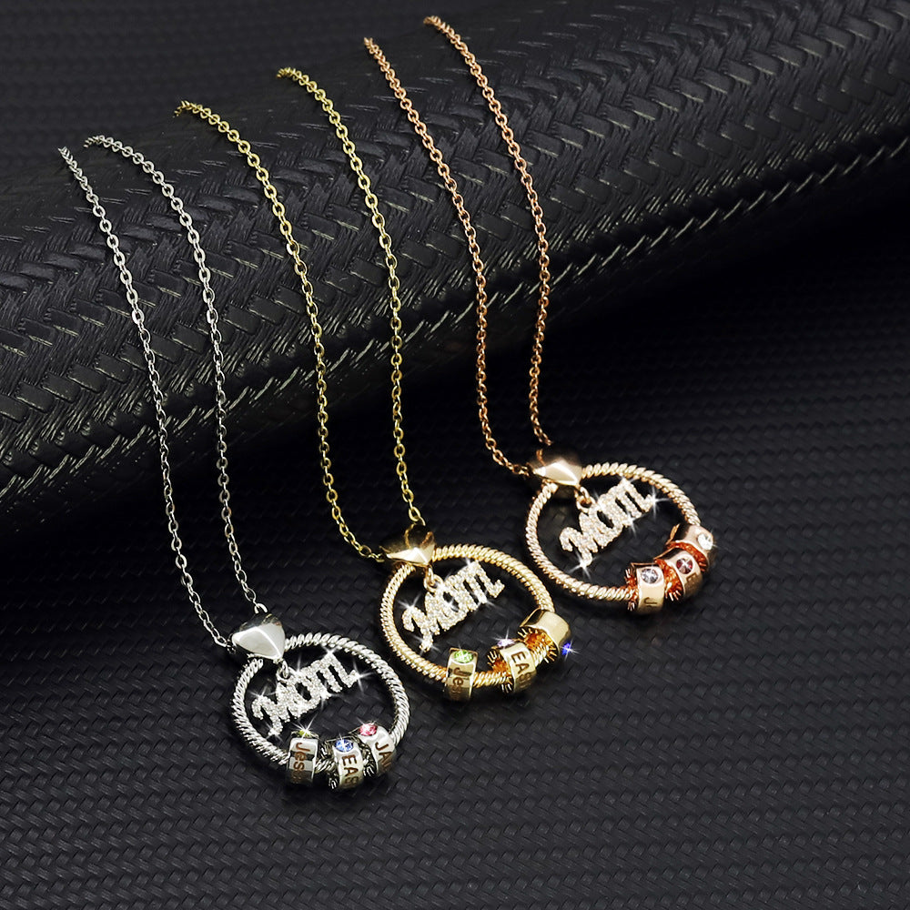 Personalized Family Heart-shaped Circular Pendant Necklace With Engraved Name And Birthday Stone Mother's Day Birthday Gift For Mom And Grandma