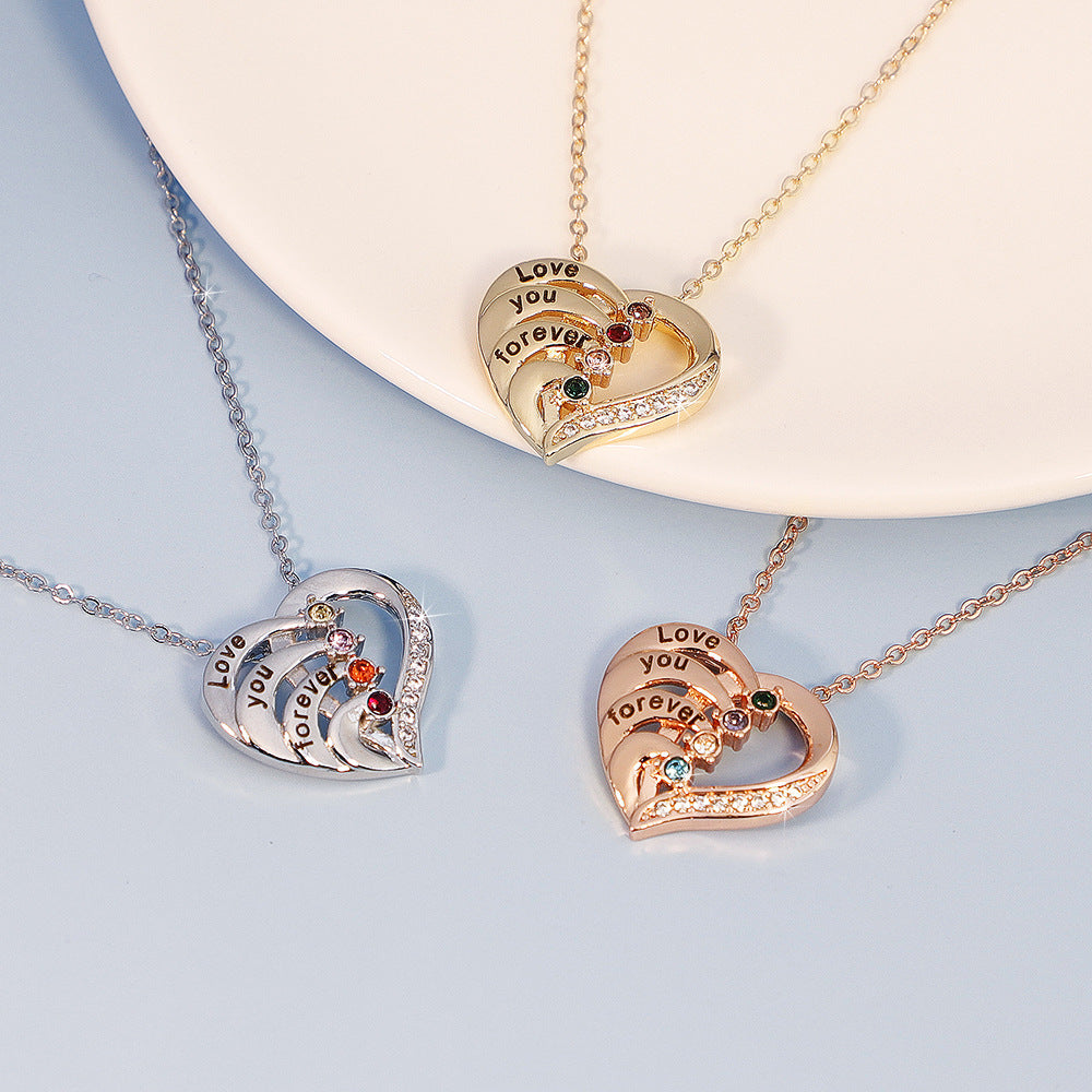 1-4 Names & Birthstones Heart Pendant Necklace