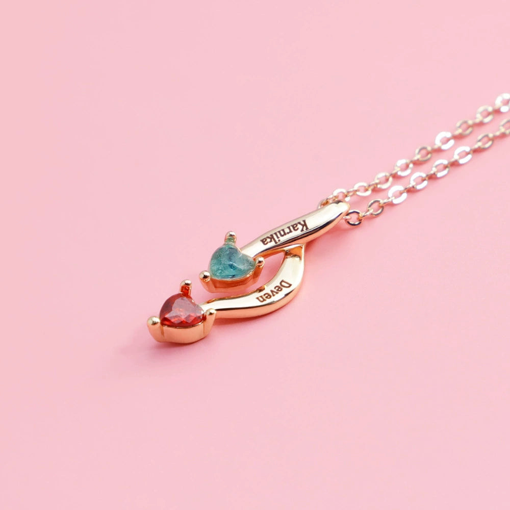 Personalized Crossing Heart Necklace with Names and Birthstones Mother's Day Birthday Valentine's Day Gift for Women