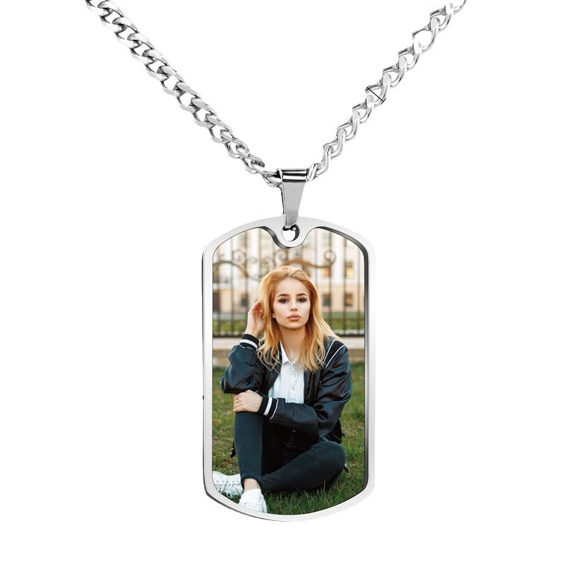 Personalized Stainless Steel Photo Necklace Key Ring with Engraved Text Birthday Anniversary Gift for Women
