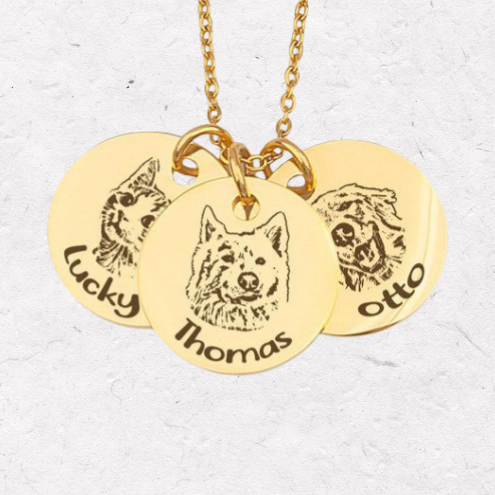 Personalized Engraved Pet Portrait Photo Necklace with Name Birthday Gift for Pet Lover Owner