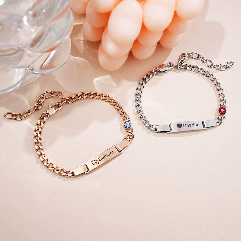 Personalized Dainty  Bracelet with Birthstone Birthday Valentine's Day Anniversary Gift for Girl Kid Women
