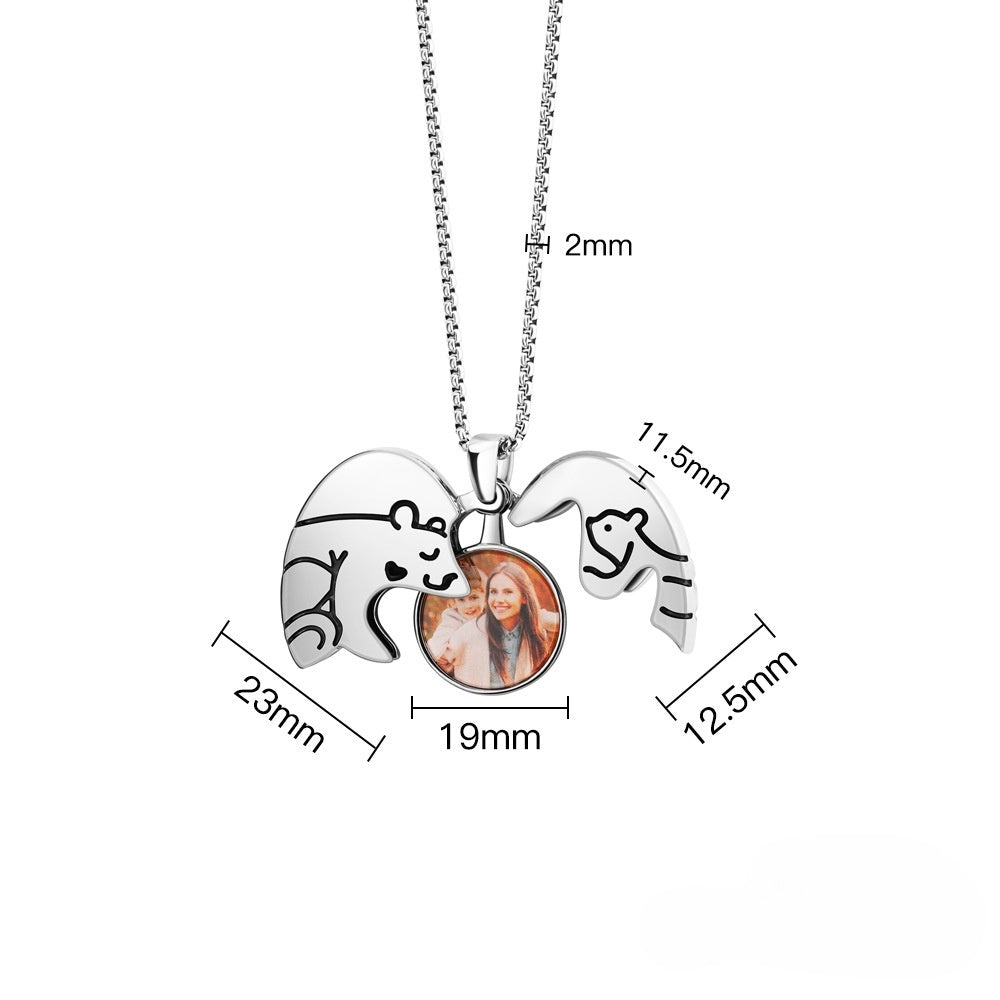 Personalized Dainty Bear Hug Heart Photo Locket Necklace Family Jewelry Mother's Day Memorial Anniversary Gift for Women