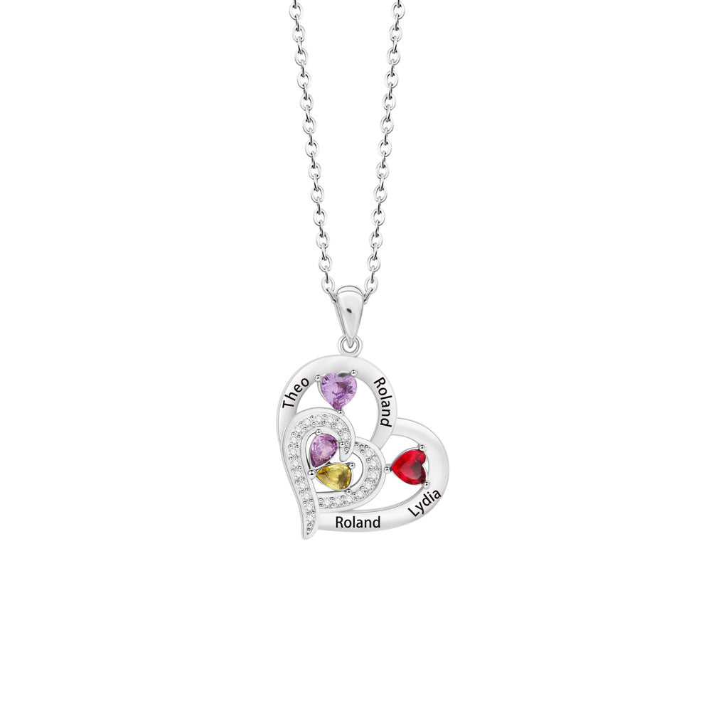 Personalized Family Heart Pendant Necklace with 1-6 Engraved Names and Birthstones Mother's Day Birthday Gift for Mom Grandma