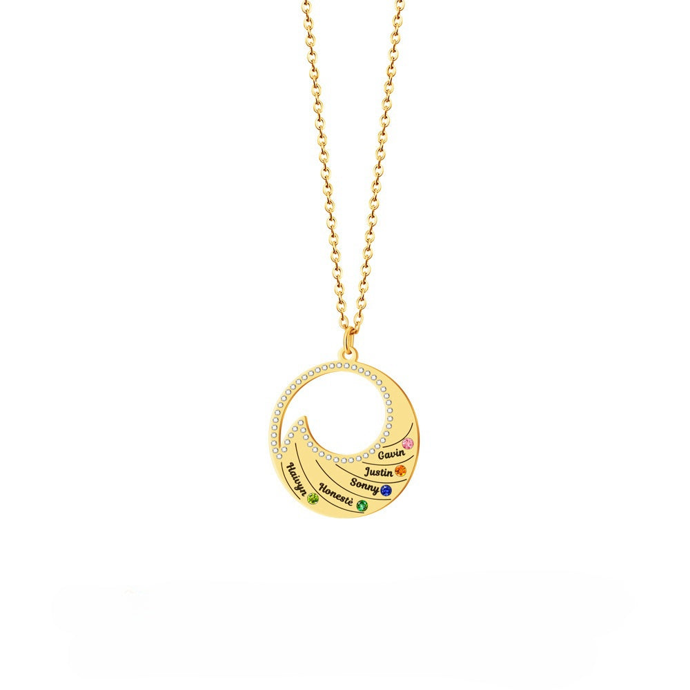 4-6 Names & Birthstones Circular Pendant Necklace