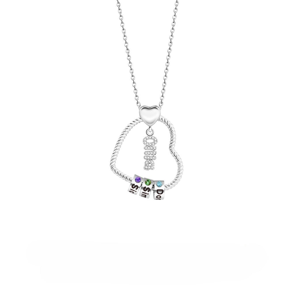 Personalized Family Heart Pendant Necklace with Engraved Names and Birthstones Mother's Day Birthday Gift for Mom Grandma