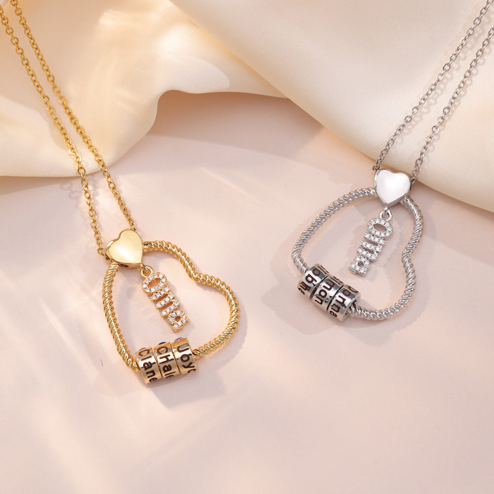 Personalized Family Heart Pendant Necklace with Engraved Names and Birthstones Mother's Day Birthday Gift for Mom Grandma