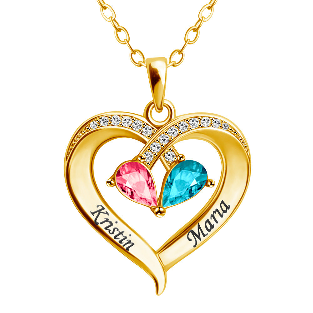 Personalized Forever Together Heart Pendant Necklace with Double Birthstones and Engraved Names Valentine's Day Gift for Women