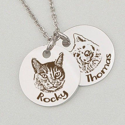 Personalized Engraved Pet Portrait Photo Necklace with Name Birthday Gift for Pet Lover Owner
