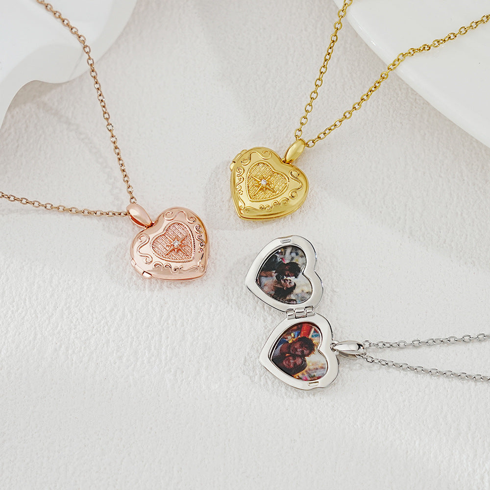 Personalized Heart-shaped Pendant Necklace With Photos Valentine's Day Birthday Gift For Lover