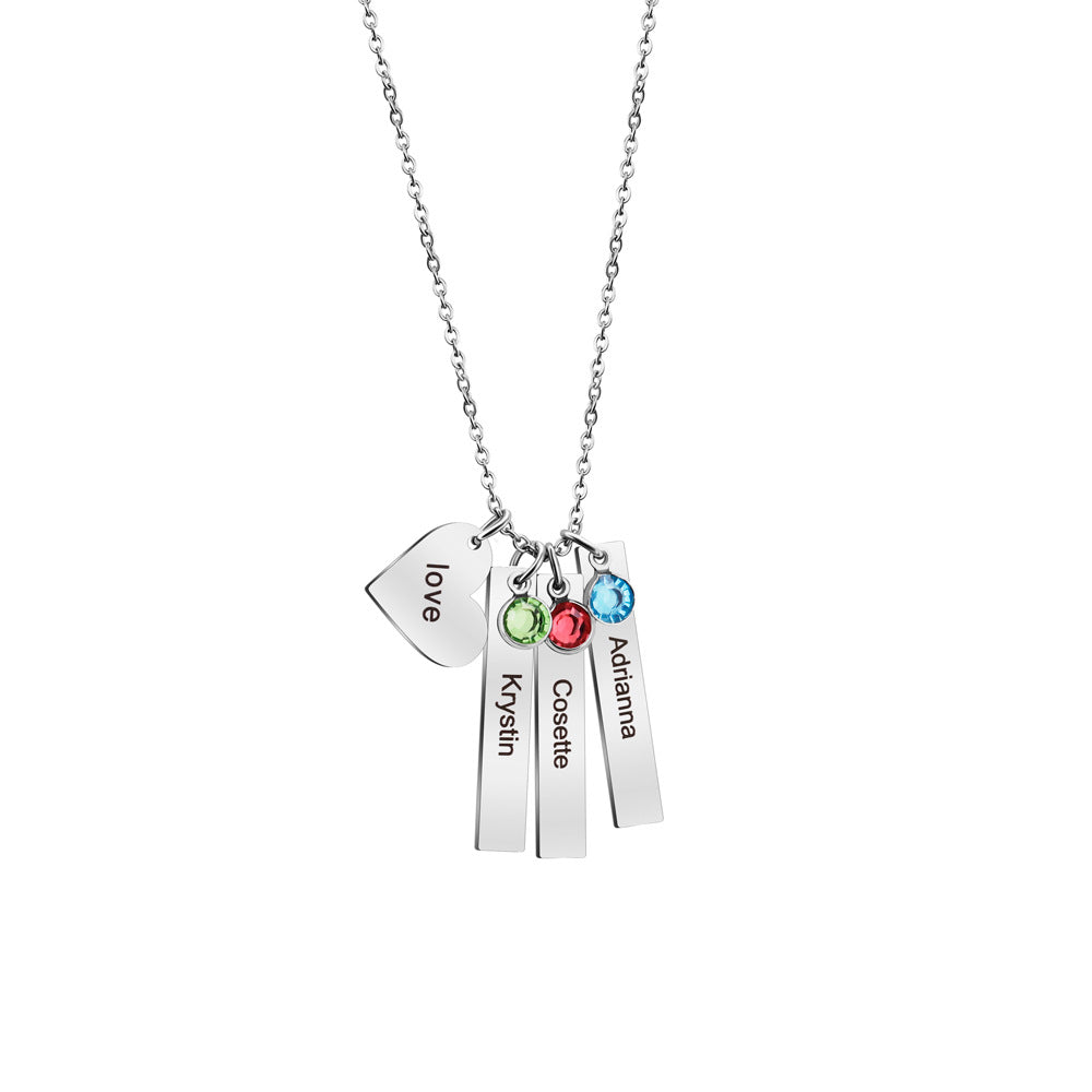1-6 Names & Birthstones Bar Necklace