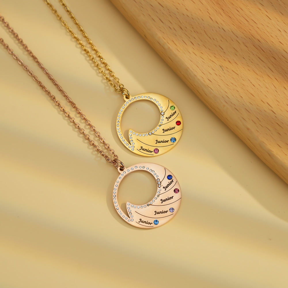 4-6 Names & Birthstones Circular Pendant Necklace