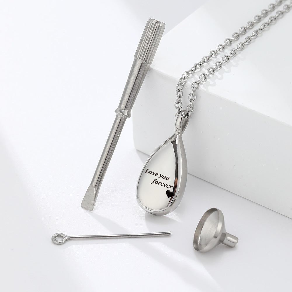 Personalized Pet Portrait Droplet Shaped Cremation Urn Necklace With Engraved Text Cremation Jewelry Memorial Keepsake Gift for Pet Lover