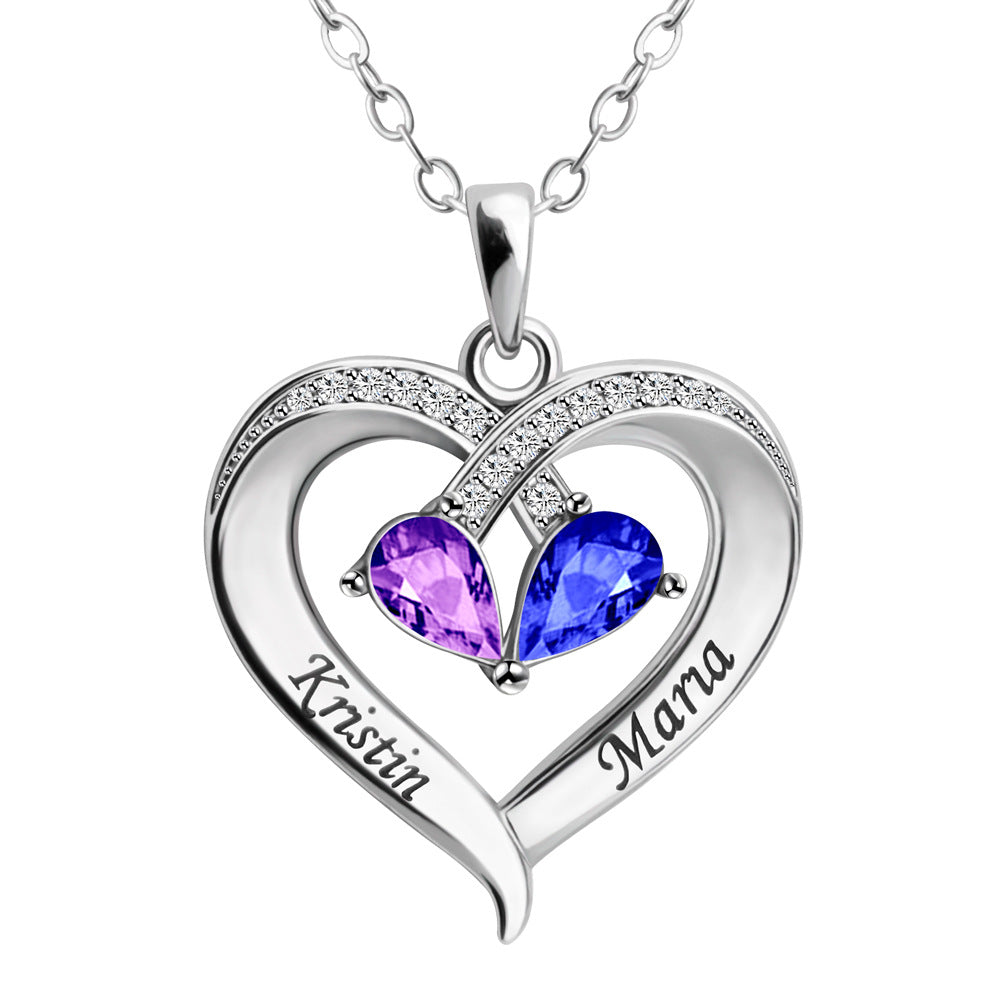 Personalized Forever Together Heart Pendant Necklace with Double Birthstones and Engraved Names Valentine's Day Gift for Women