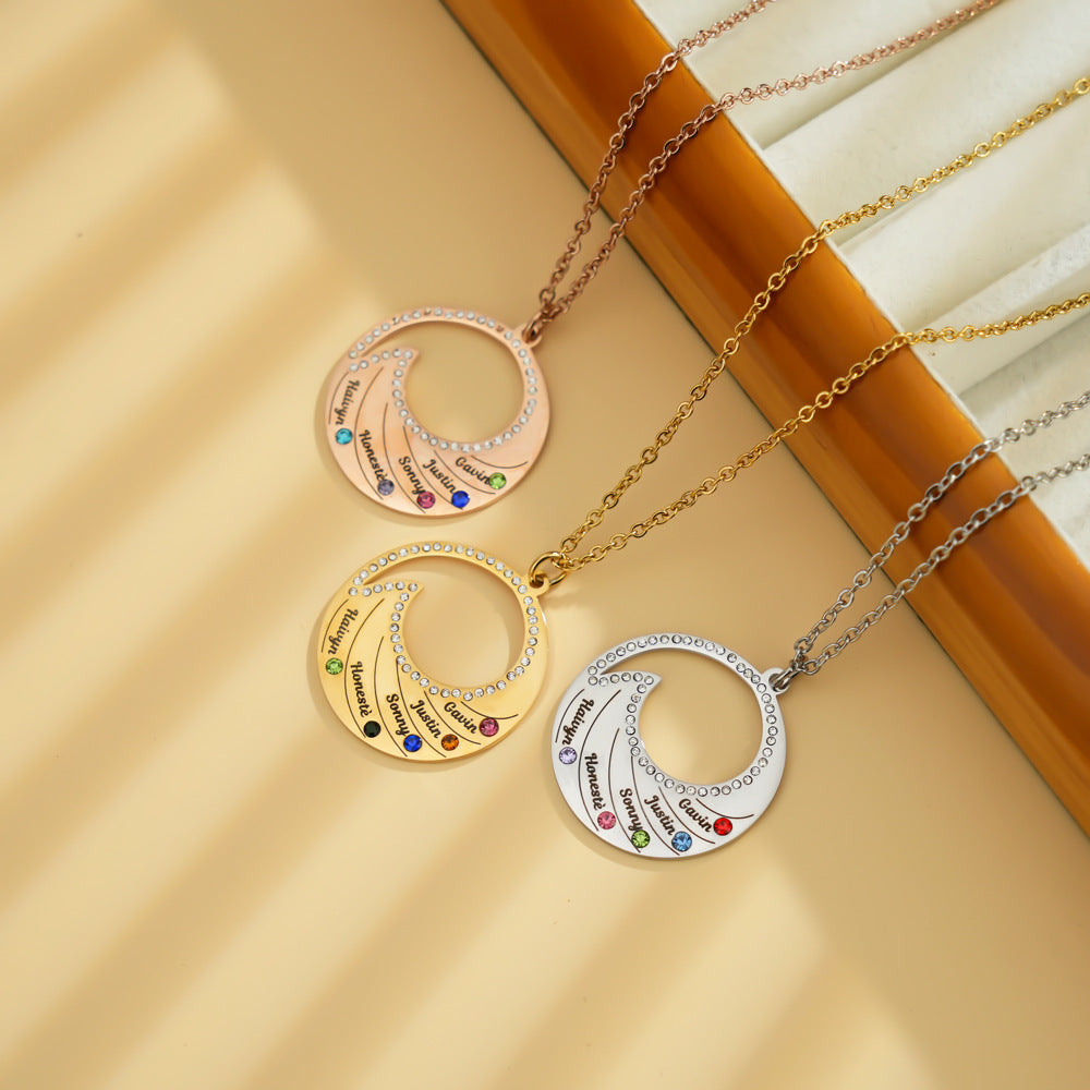 4-6 Names & Birthstones Circular Pendant Necklace